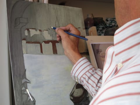 The studio and Delphine — Atelier du Mérac